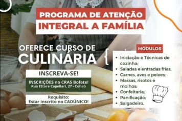 Inscrições abertas para o Curso de Culinária!