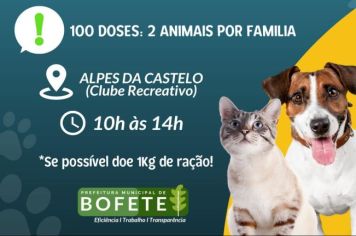 CAMPANHA DE VACINAÇÃO ANTIRRÁBICA: CÃES E GATOS – BAIRRO ALPES DA CASTELO