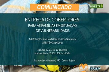 Entrega de cobertores para as famílias em situação de vulnerabilidade