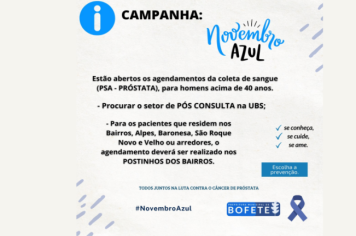 CAMPANHA NOVEMBRO AZUL: Rastreamento Câncer de Próstata.