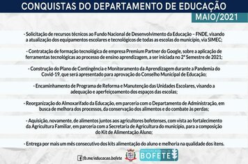 Conquistas do Departamento de Educação  - MAIO 2021