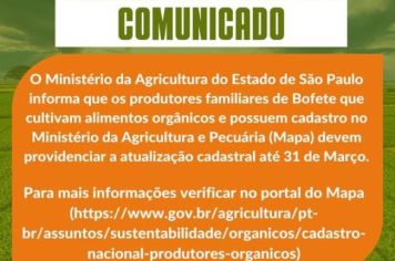 Venda direta de produto orgânico em Bofete exige atualização cadastral