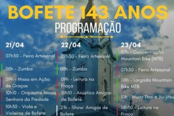 Programação - Bofete: 143 anos