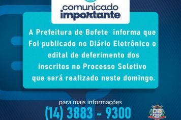 ATENÇÃO, CANDIDATOS DO PROCESSO SELETIVO!
