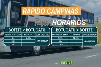 NOVO HORÁRIO - Rápido campinas, a partir do dia 20/09 (segunda-feira).