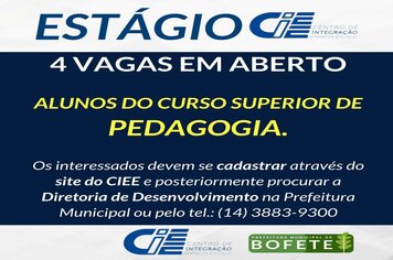 Estágio Remunerado - Alunos do Curso Superior de PEDAGOGIA.