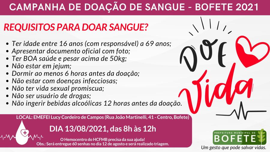 CAMPANHA DE DOAÇÃO DE SANGUE - BOFETE 2021