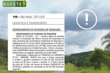 Comunicado: Rodovia SP-147.
