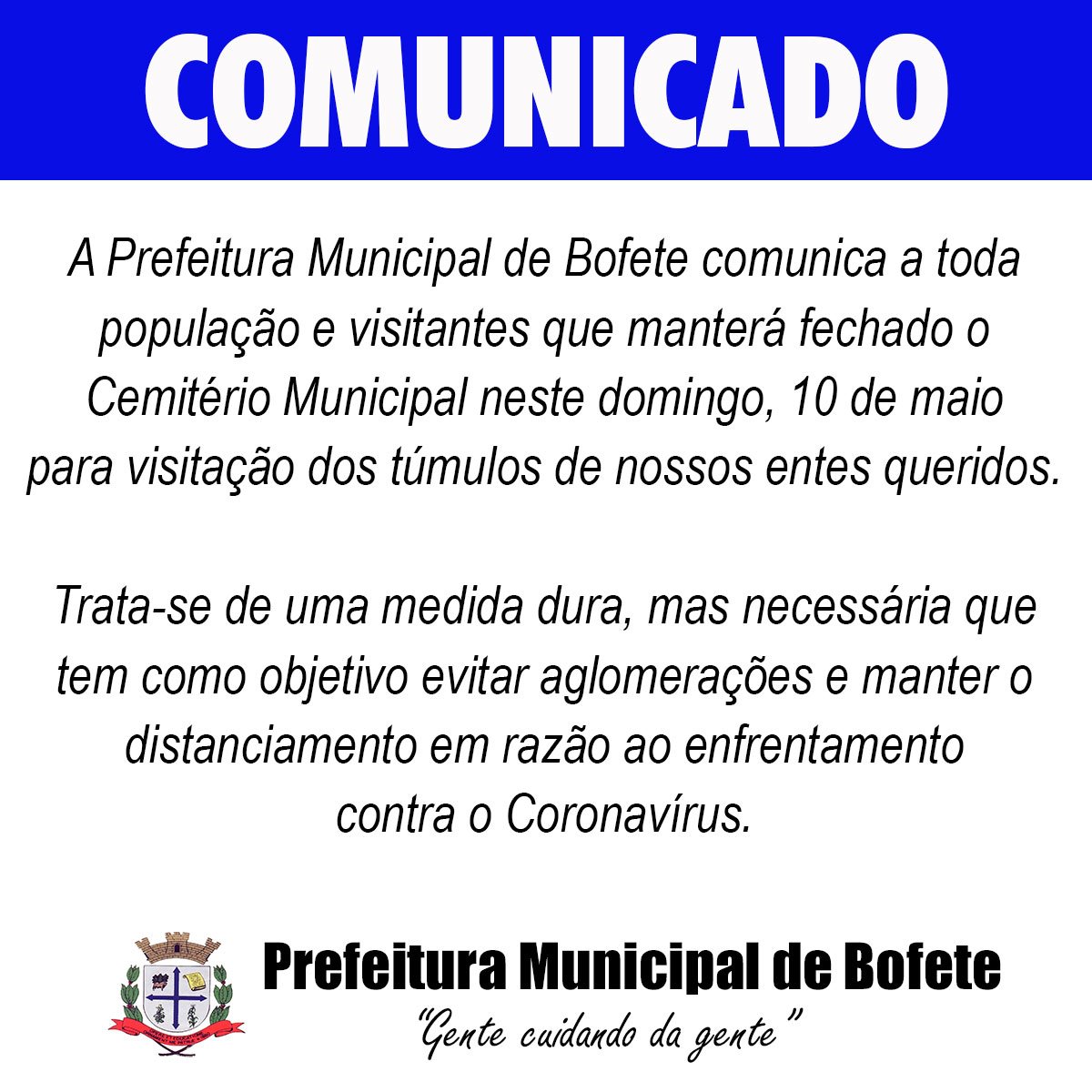 Cemitério Municipal ficará fechado