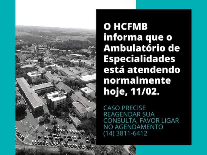 Atendimentos normalizados no HCFMB terça- feira, 11.